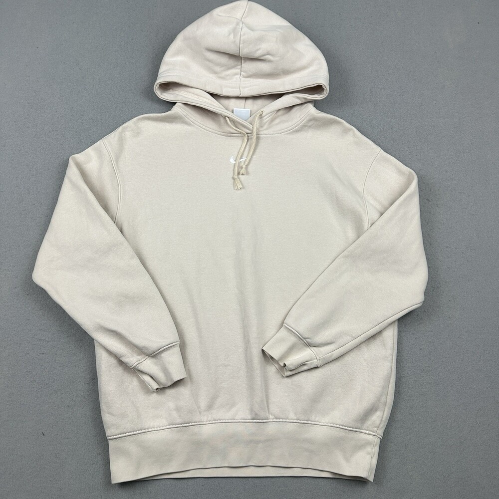 Nike Hoodie Women XS Beige Oversized Phoenix Sweatshirt Center Swoosh Pocket *